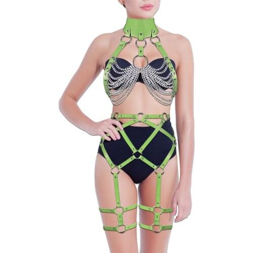 Punk Fashion Leather Chest Harness Garters Belts Sets Body Bondage Women Erotic Lingerie Bra Goth Harajuku Sword Belt Stockings