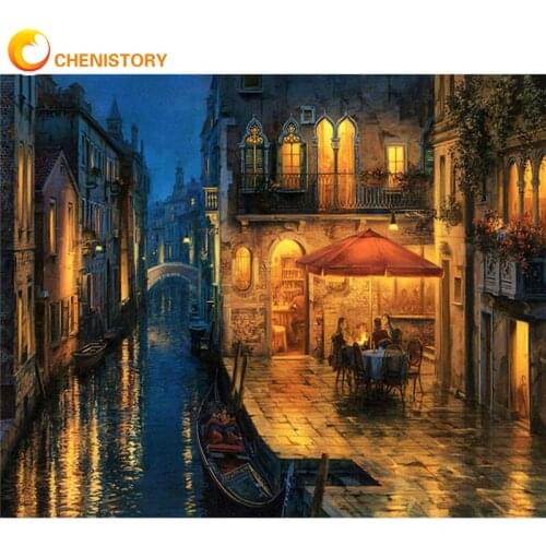 CHENISTORY Frame DIY Painting By Numbers Night Landscape Acrylic Paint By Numbers Wall Art Picture Canvas Painting For Home Gift
