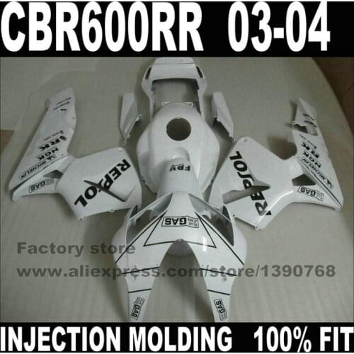 Custom free injection fairings set for HONDA CBR 600 RR 2003 2004 CBR 600 CBR 600 RR 03 04 white repsol fairing kits hull works