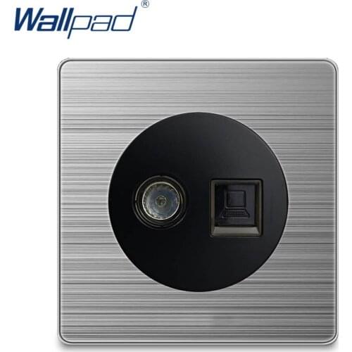 Wallpad 2020 TV DATA Computer Socket Ethernet RJ45 CAT6 Network Wall Power Socket Electric Outlet Silver Stainless Steel Panel
