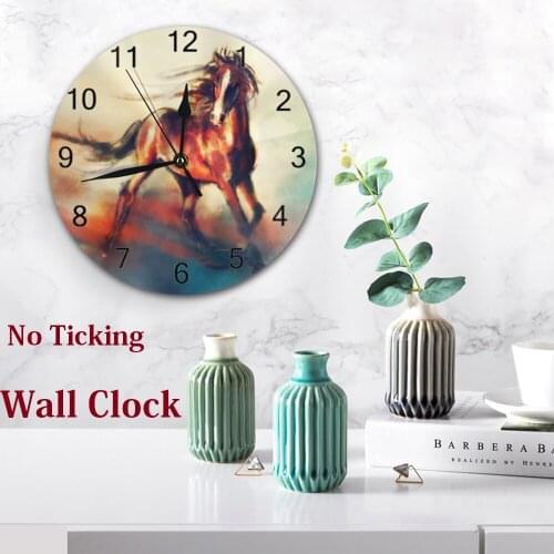 Horses Wall Clocks Round Clocks Numeral Digital Dial Mute Silent Digital Kitchen Clocks Wall Battery Operated Living Room Clocks
