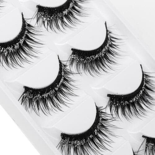 5 Pairs Natural False Eyelashes Long Thick Glitter Artificial Eyelashes Soft Eyelash Extension Cosmetics Makeup Tool