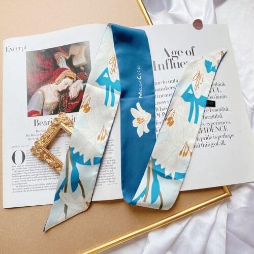 New 2021 Fashion Floral Print Silk Scarf Women Thin Neck Long foulard scarves Office Lady Shawl Bandanas Female Bag Hair Scarfs