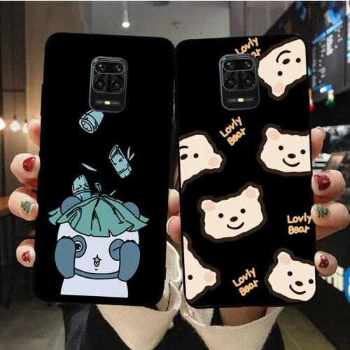 New Cartoon Bear Panda Black Soft Phone Case for Mi10 Mi9T MiA2 MiA3 Mi11 Pro Lite Ultra Redmi Note 6 7 8 8T 9 9S 9ProMax Cover