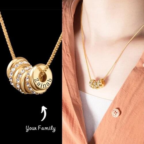 Customized Engraved Family Name Beads Necklace Personalized Crystal Disc Choker Exquisite Family Jewelry Dropshipping Wholesale