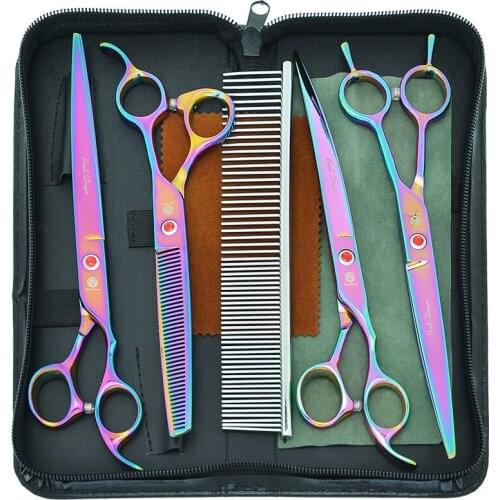 8.0" Purple Dragon Pets Scissors for Dog Grooming Straight Curved Cutting Shears Animal Thinning Trimmers Dog Accessories B0052B