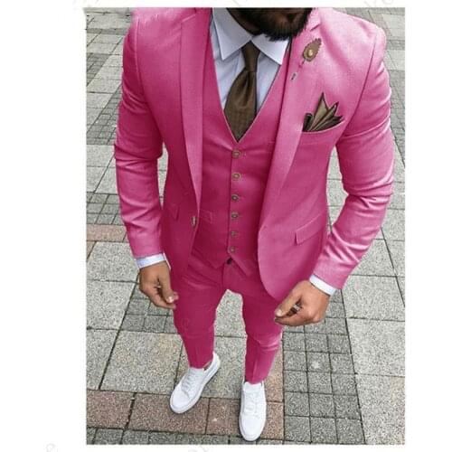 Luxury Classic Men’s Suit Slim Fit Masculino Evening Suits For Men Shawl Lapel Groom Tuxedos Blue Pink Full Dress Wedding Wear