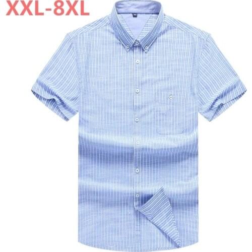 Plus size 10XL 8XL 6XL 5XL new style short shirt men brand clothing fashion striped shirt male top quality cotton casual shirt