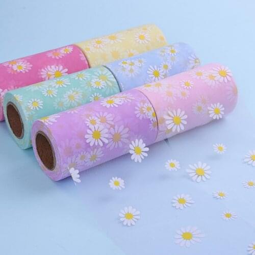 8CM/15CM*25 Yard Small Daisy Mesh Gauze Roll DIY Headwear Shoes Clothes Luggage Accessories Christmas Decor Ribbon