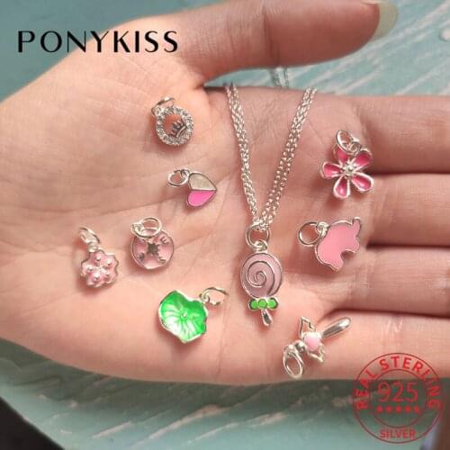 PONYKISS Trendy 925 Sterling Silver Colorful Zircon Animals Flower Charms of DIY Handmade Making Finding Jewelry Accessory