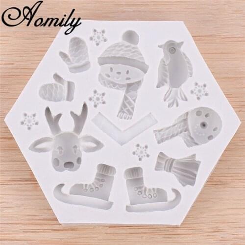 Amoliy Christmas Series Silicon Moulds Gloves Reindeer Skates Chocolate Fondant Silicone Mold Cake Decoration Mold Baking Tools
