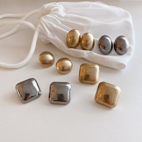 SRCOI Trendy Round Brushed Metal Earring Simple Geometric Square Alloy Stud Earring Women Party Jewelry Accessories 202104