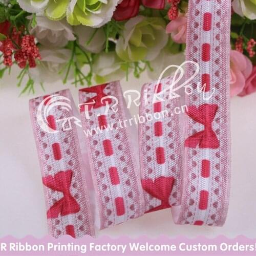 20mm heat transfer girl bows pattern fold over elastic, 20mm FOE for headband accessaries 100yards/log, welcome custom printed