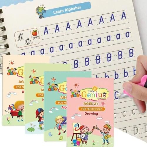 4 Books/Set Children Copybook Handwriting Practice Reusable Magic Book For Calligraphy Book English Digital Drawing Baby Toys