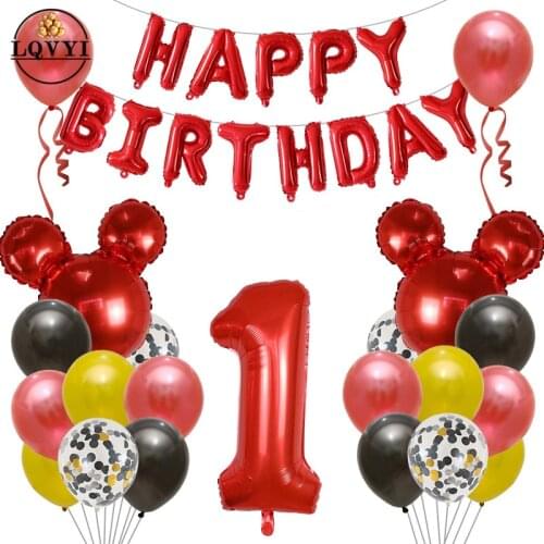 Happy Birthday Decoration Balloon Mickey Minnie Mouse head Ballon Baby Shower 1 2 3st number Foil Ballon Cartoon Confetti Globos