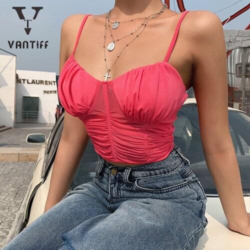 Y2K Sexy Red Basic Camis Vintage Spaghetti Straps Bodycon Button Camisole Sporty Chic Women Summer Basic Cropped Tops for Girl