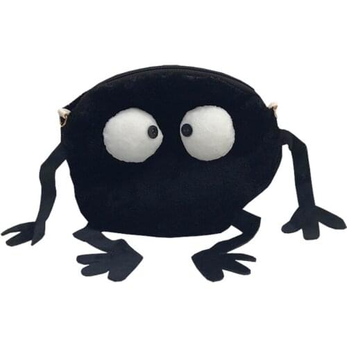 Womens shoulder bag simple little cute big eyes black plush diagonal bag smiley bag shoulder bag