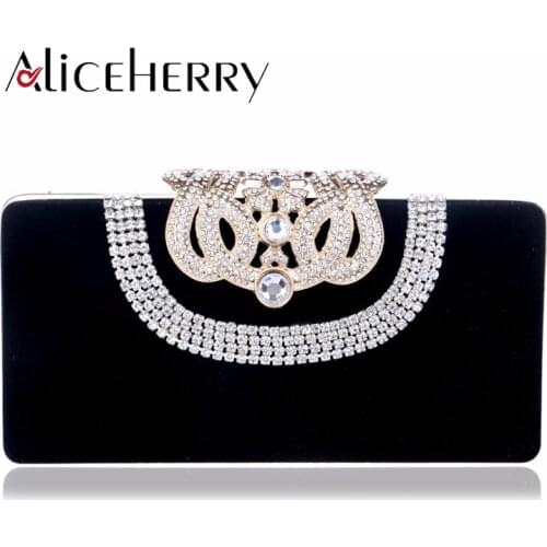 Women Velet Rhinestones Evening Bag Wedding Purse Diamonds Chain Shoulder Handbag Crystal Designer Famous Brands Evening Box Bag