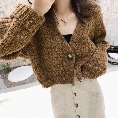 One Button V-neck Sweater Cardigan Women 2020 Autumn New Loose Short Knit Sweater Small Coat