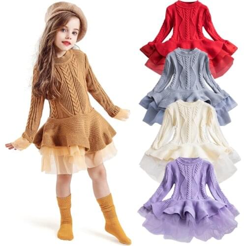 Girls Winter Dress Thick Warm Knitted Sweater Dress Girls Christmas Dress Kids Party Ball Gown New Year Childrens Clothing