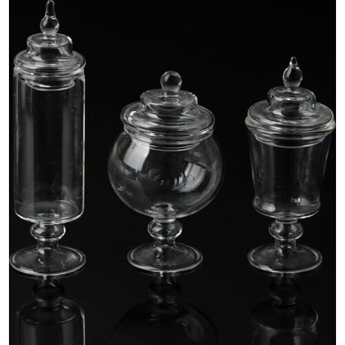 1/12 Scale Pretend Toy Dollhouse Miniature Glass Candy Jar Simulation Candy Bottle Model Toy For Home Kitchen Decor