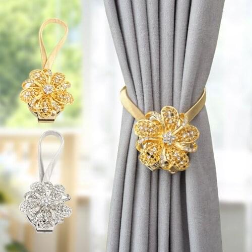 1pc Magnetic Crystal Flower Curtain Tie Rope Backs Holdbacks Buckle Clips Accessory Rods Accessoires Hook Holder Home Decoration