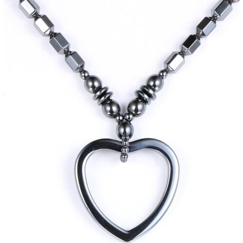 2020 Fashion Women Natural Stone Hematite Love Heart Pendant Necklace Top Grade Natural Black Hematite Beaded Choker Necklace