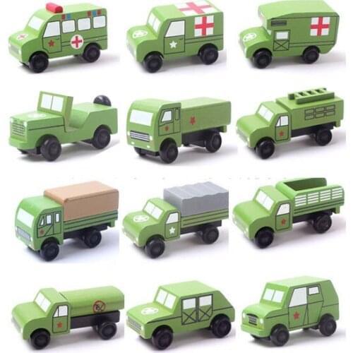 Free Shipping small wooden mini cars set military jeep truck rescue car models toys for chilldren 12pcs per lot