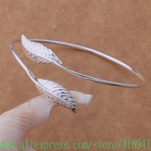 Free shipping silver plated bangle bracelet, silver plated fashion jewelry Double leaf bracelet /dyxamqea azzajrga AB073