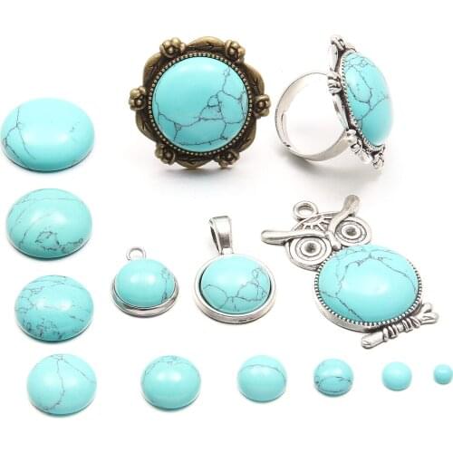 Natural Stone blue turquoise Cabochon Beads 8 6 10mm Round No Hole Loose Beads For jewelry making DIY Ring Necklace accessories