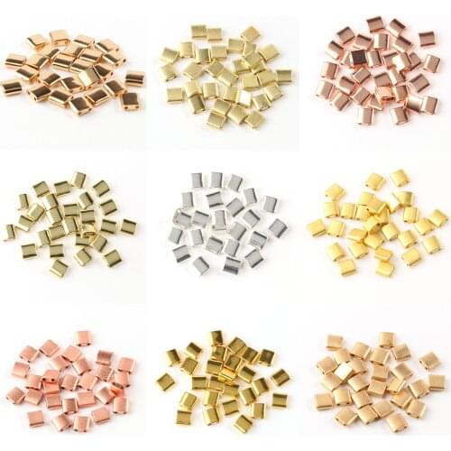 Natural Stone Beads Matte Two Holes Gold Plated Hematite Square Shape for DIY Jewelry Needlework Bracelets Making Gift