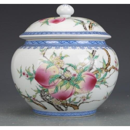 Qianlong enamel nine peach pattern ceramic jar covered pot tea pot antique antique collection