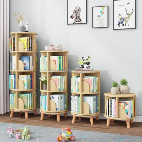 Solid Wood Rotating Bookshelf Floor Space Saving Childrens Picture Book Rack Simple Bookcase Baby Bookshelf Storage Shelf
