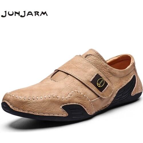 JUNJARM New Men Loafers Quality Leather Men Casual Shoes Men Comfortable Moccasins Outdoor Breathable Men Flats 39-46