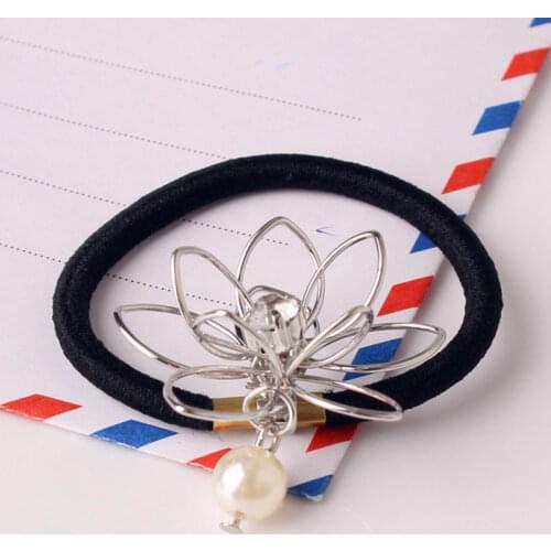 New Korean Women Hair Accessories Rhinestone Tiara Hair Rope Simulated Pearl Hollow Flower Elastic Headband Rubber Hair Bands