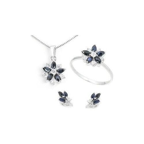 Sapphire jewelry set 1pair stud earring,1pc pendant,1pc ring Natural sapphire 925 sterling silver 0.13ct*16pcs gems