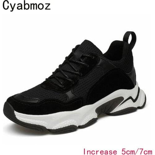 Cyabmoz Height incresing shoes Men sneakers Elevator Breathable Mesh 5cm and 7cm Outdoor Leisure Man Shoe Casual Black shoes