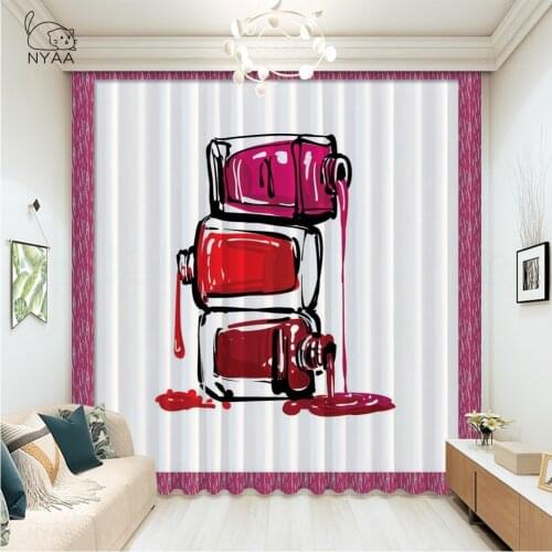 Trendy Cosmetics With Nail Polish Lipstick Curtains French Window Nice Curtains Living Room Curtain Decoration Micro-Shading