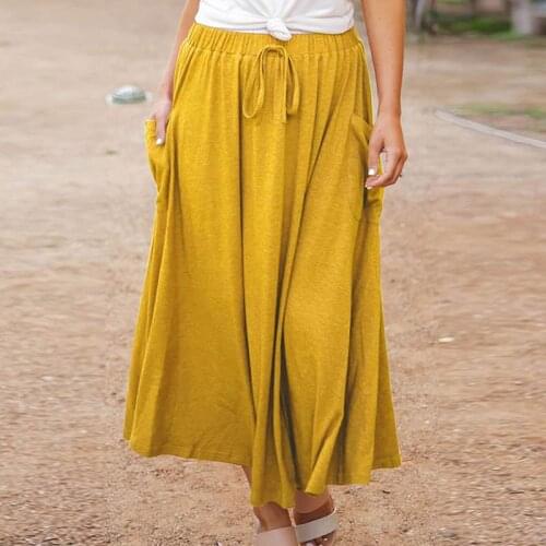 Fashion Solid Lace-Up Skirt Casual Solid High Waist Maxi Skirts ZANZEA 2021 Womens Skirts Summer Loose Beach Party Skirt S-5XL