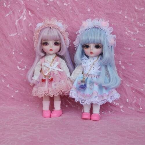 16cm Fashion Mini Wig BJD Doll Movable Joint Girl Dolls 3D Big Eyes Beautiful Cute DIY Toy Doll with Clothes Dress Up Doll