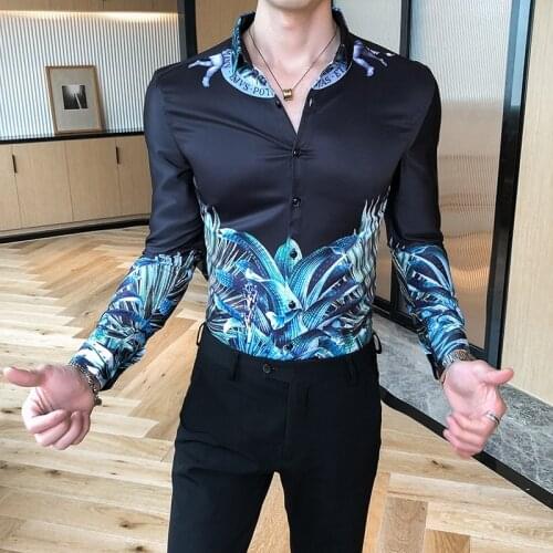 2020 Personality Printing Shirt Men Harujuku Streetwear Long Sleeve Casual Shirt Social Party Night Club Clothing Chemise Homme
