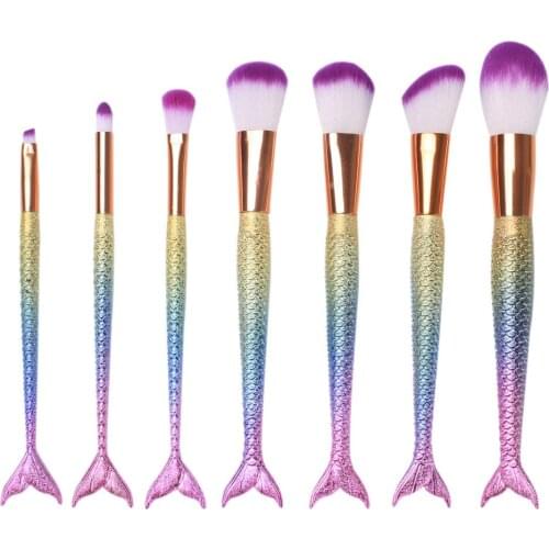 7pcs Mermaid Makeup Brushes Set New 3D Colorful Makeup Brush Gradient Color Scrub Foundation Brush Fish Tail Foundation Blending