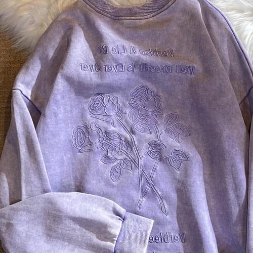 2021 New Autumn Japanese Sweet Embroidery Sweatshirts Korean Long Sleeve Rose Hoodies Vintage Harajuku O Neck Hoodie