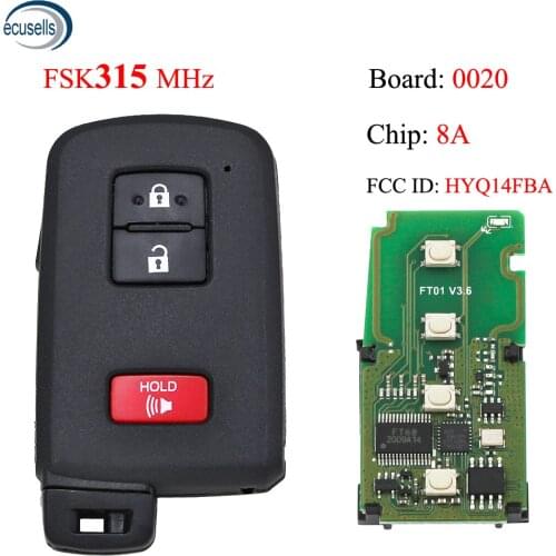 Board 0020 2+1 Button FSK315 MHz 8A-88 Chip Keyless-Go Smart Remote Key For Toyota FCC ID: HYQ14FBA TOY12