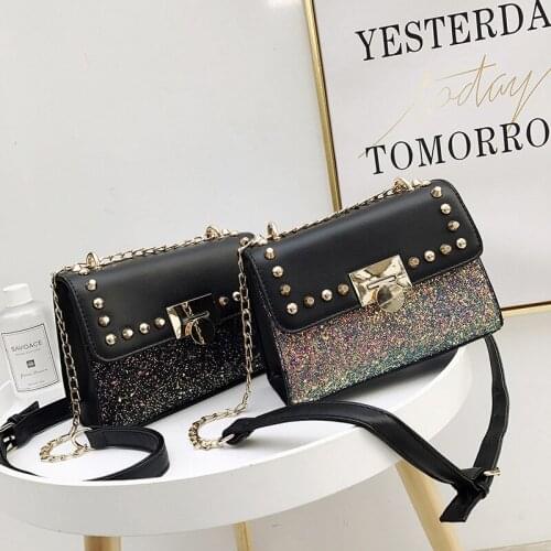 Casual style rivet women shoulder crossbody bag sequins bags girls messenger handbags