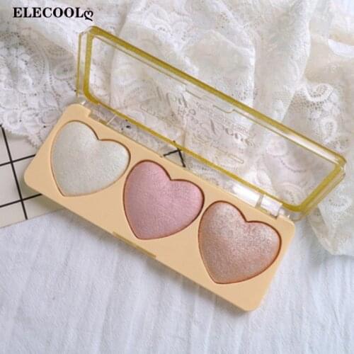 ELECOOL 3 Color Highlighter Facial Powder Palette Shimmer Pink Powder Makeup Glow Face Contour Ginger Highlight Pallet Cosmetics