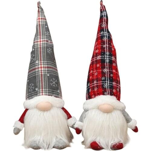 Christmas Gnomes Glowing Plaid Faceless Plush Doll Decoration for Winter Holiday Party Home Office Bookshelf Ornaments N0PA