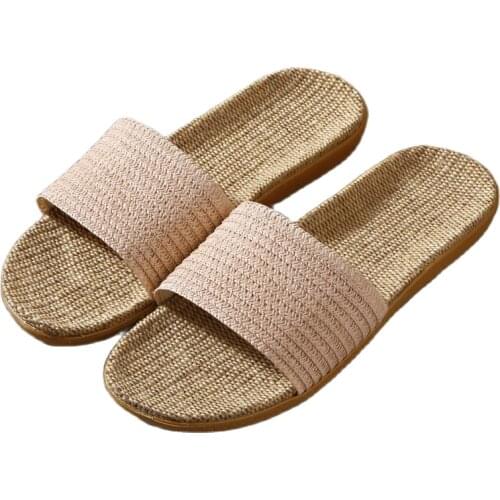 Suihyung Women Summer Shoes 2021 New Unisex Flax Slippers Comfortable Flat Casual Slides Ladies Indoor Flip Flops Female Sandals