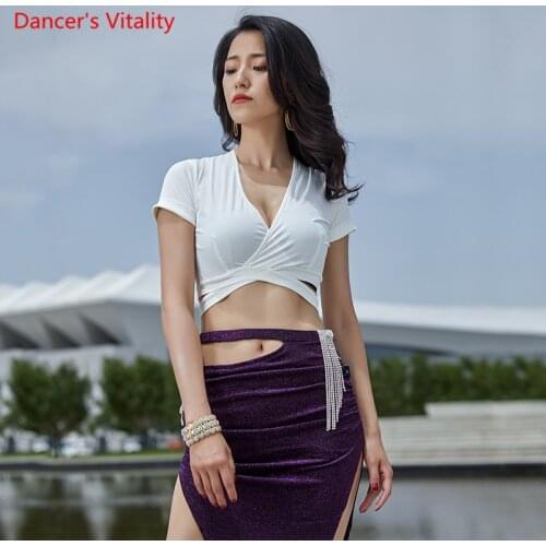 Belly Dance Top Or Skirt V-Neck Shirt Short Sleeves Sequins Skirt Practice Clothes Set Adult Profession Performance Clothing