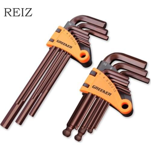 REIZ Universal Wrench Spanner Allen Key Set Inner Hex Screw nuts Keys 9pcs Hexagon Flat Ball End Multitool Repair Hand Tool